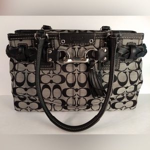 Coach Hampton Signature C Canvas Satchel Tassel Purse Black